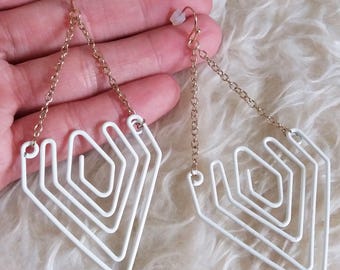 White Wire Dangle Earrings