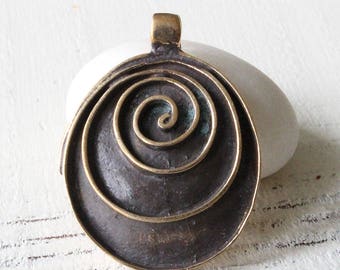Oval Spiral Bronze Pendant - Spiral Pendant Beads For Jewelry Making - Jewelry Supplies - Made In Bankok Thailand