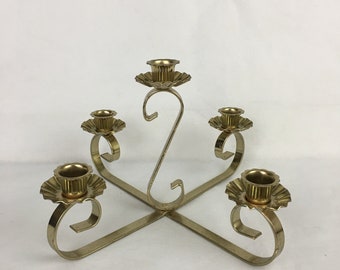 Candelabra 5 Arm Candle Holder Gold Brass Centerpiece Table Top Wedding Any Occasion Unmarked