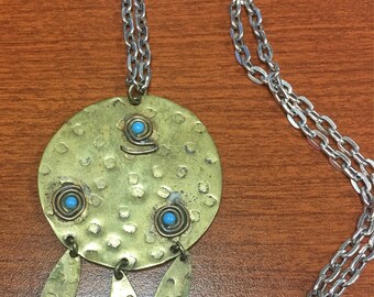Vintage Brass and Faux Turquoise Necklace