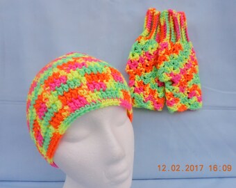Ear warmer and fingerless mittens