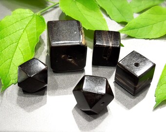 VINTAGE: 1970's - 5 HUGE Horn Beads - Cube Beads - Black Horn - SKU 6-B3-00005694