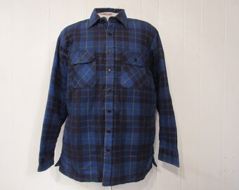 Vintage shirt, plaid shirt, 1970s shirt, retro shirt, insulated shirt, flannel shirt, vintage clothing, large, NOS
