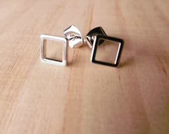 Small square earrings silver finish / / modern earrings / / geometric earrings / / for her