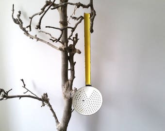 Vintage farmhouse yellow enamelware ladle