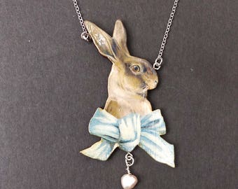 Rabbit necklace, vintage necklace, hare necklace, rabbit jewelry, hare jewelry, necklace, rabbit