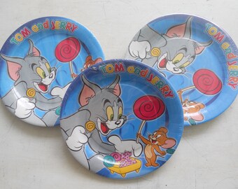 10 Party Large Plates 23cm ''Tom and Jerry Sweets''-birthday/table decor/themed party/cat/mouse/boy/made in Italy.
