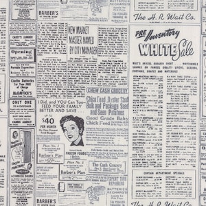 Modern Background - Newspaper Print Cotton Fabric in Black Fog - Zen Chic for Moda - Newsprint - Vintage Paper - 1582 17 - Black and White