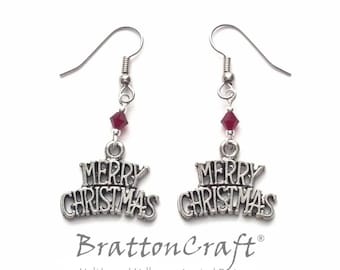 Merry Christmas Earrings - Christmas Earrings - Holiday Earrings - Holiday Jewelry - Christmas Jewelry