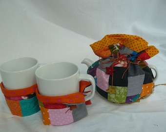 patchwork dressed teapot and cups