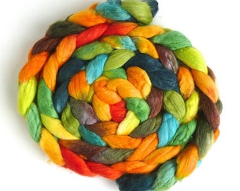 Far Eastern Sun, Polwarth/Silk Roving - Handpainted Spinning or Felting Fiber