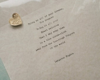 3 Typed Quotes Langston Hughes Poem Typewriter Quotes Typed Paper Typewriter Poetry Typed on paper Hand typed poem Dream Quote
