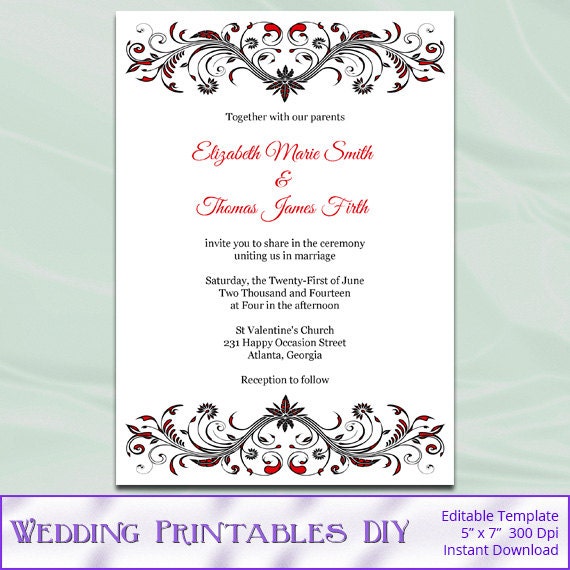 Red And Black Wedding Invitations Templates 1