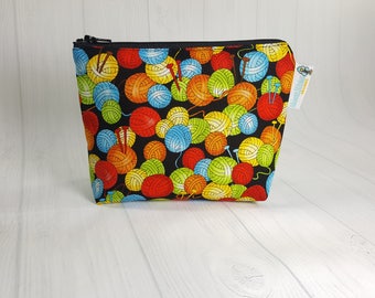 Rainbow Yarn Balls Zipper Notions Pouch, Mini Zippered Wedge Bag, Craft Pouch NP0039