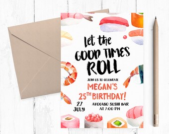 Sushi Invitation, Sushi Birthday Invitation, Sushi Invitations, Sushi Birthday Invitations, Japanese Invitations, Japanese Invitation, Sushi