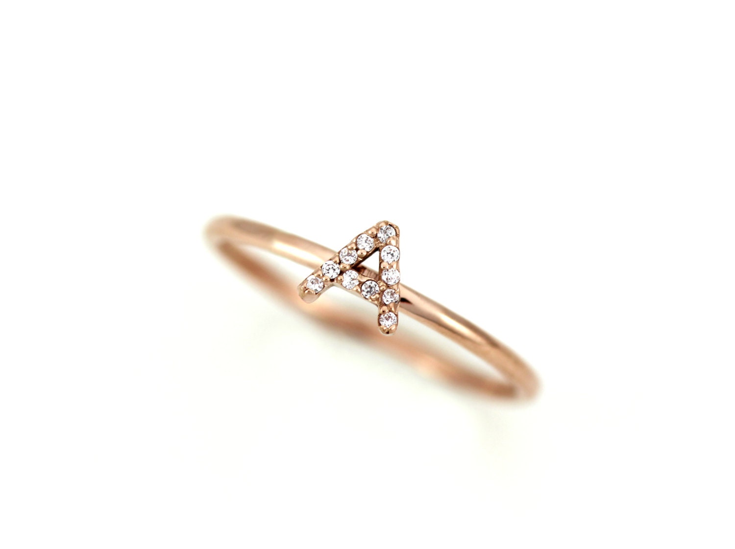 Initial Ring Diamond Initial Ring 14k Solid Gold