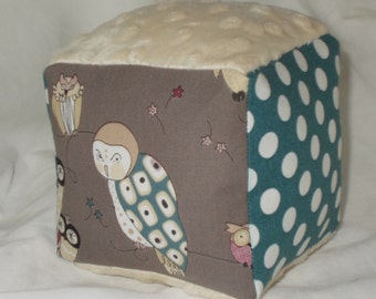 Smoke Gray Owls Fabric Block Rattle Toy - SALE