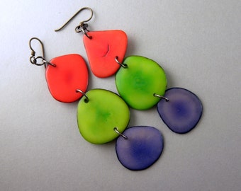 Orange, Greenery, Grape Shoulder Duster Trio of Tagua Nut Eco Earrings with Free USA Shipping #taguanut #ecofriendlyjewelry