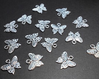 15 Butterfly Charms, Antique Silver Butterfly Charms, Nature Charms, Butterfly Pendant, Small Butterfly Charm, Silver Butterfly Charm SC0057
