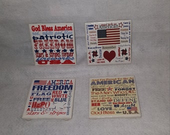 Set of 4 4x4 Ceramic Patriotic Coasters