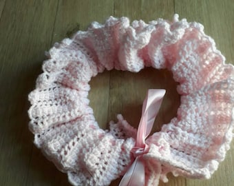 Hand Knitted Pink Lace Neck Ruff
