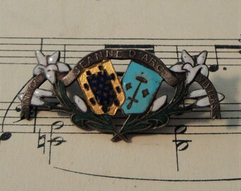 Antique French Enameled Joan of Arc Pin / Brooch c1920