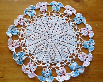 Crocheted Doily Pink Blue Violets Vintage Doilies Doily G11