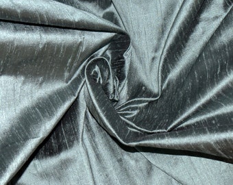 Silk Dupioni in Ash gray with Greenish black shimmers, Half yard DEX 233