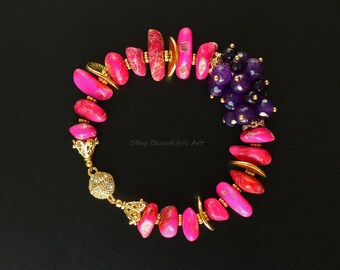 Pink Jasper Bracelet Magnetic Bracelet Gemstone Bracelet Beaded Bracelet Women Bracelet Bohemian Bracelet Copper Bracelet Agate Bracelet