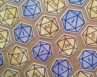 Glossy D20 Dungeons & Dragons stickers