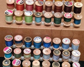 SALE! Lot of 64 Array of Different Colors Thread on Wooden Spools Ranging from 1930s-1950s with Organizing Stands Included