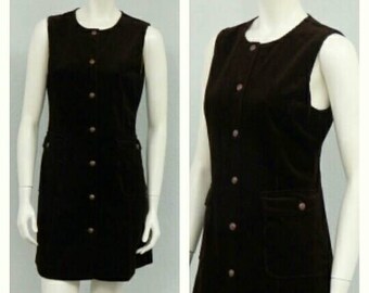 Vintage 90s Does 60s Laura Ashley Brown Corduroy Jumper Dress, Shift Dress, Mod Dress, Corduroy Dress, Mini Dress, Business Casual