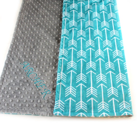 Todddler Blanket Teal Arrow, 48 x 60 in Personalized Blanket, Kids Minky Blanket Boy, Minky Throw Blanket, Teal Gray Arrow Blanket