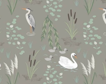 Down by the river, swan and heron fabric by Lewis & Irene, fat quarter