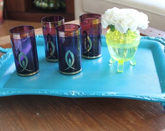 Set of 4 Czech Glass Purple glasses