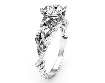 Branch Moissanite Engagement Ring 14K White Gold Moissanite Ring Unique Twig Engagement Ring