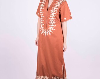 70s Dress Embroidered Dress Maxi Dress Boho Dress Brown Dress Long Dress Bohemian Dress Hippie Dress Retro Dress Folk Dress Sz: S
