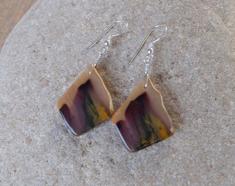Mookaite earrings - natural stone jewelry - gem stone earrings handmade in Australia - unique large stone earrings - aubergine