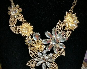 After Life Accessories Gold and Rhinestone bib necklace