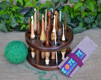 Handmade Round Wooden Crochet Hook Caddy, Crochet Hook Holder, Crochet Hook Stand, Crochet Hooks Organizer, Crochet Hooks Storage