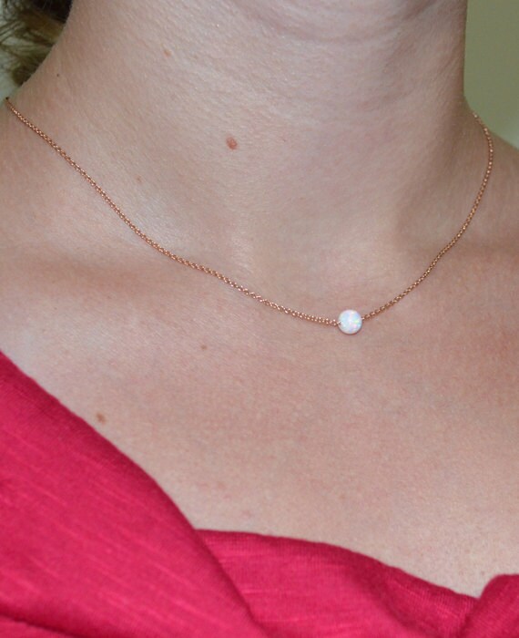 Opal Necklace, Tiny Dot Necklace, Small Opal Ball Gold Necklace, white opal charm, simple dainty circle opal bead necklace, opal jewelry