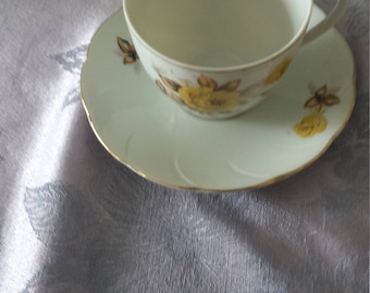 Vintage Yellow Rose Tea Cup and Saucer with Gold Trim- Royal Sealy