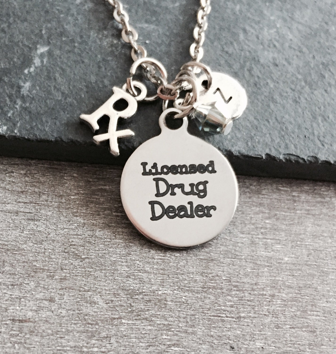Licensed Drug Dealer Silver necklace RX Necklace Pharmacy