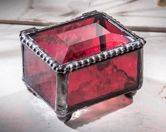 Ruby Red Box Small Stained Glass Ring Bearer Box Decorative Keepsake Jewelry Trinket Earring Box 325-4