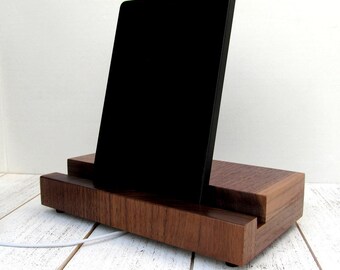 Walnut wood iPad stand, double phone stand, dual phone charger, docking station, charging station, iPad dock, iPad Pro stand, charging stand