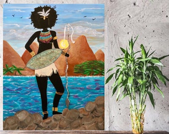 African American, Original Canvas Painting, Modern Artwork, Beautiful Woman Warrior, Wall Home Decor, Gift