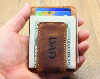 Father's Day Gift, Money Clip Wallet, Personalized Leather Wallet, Minimalist Wallet, Groomsmen Gifts, Super Slim Wallet, Magnetic Closure