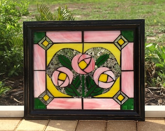 Stained Glass Mosaic Frameables Pink Floral Heart Repurpose Frame