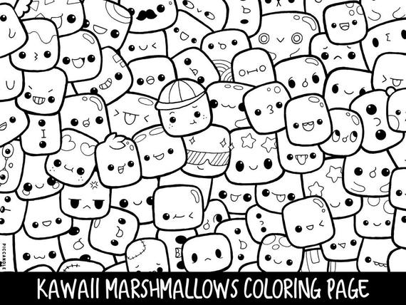 Download Marshmallows Doodle Coloring Page Printable Cute/Kawaii