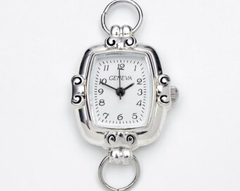 Silver Floral Rectangle Watch Face